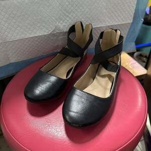 Black Elastic Ankle Strap Ballet Flats Women's Shoes